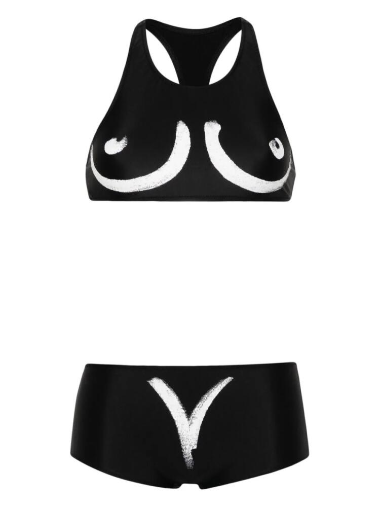 Moschino graphic-print racerback bikini - Black Cover