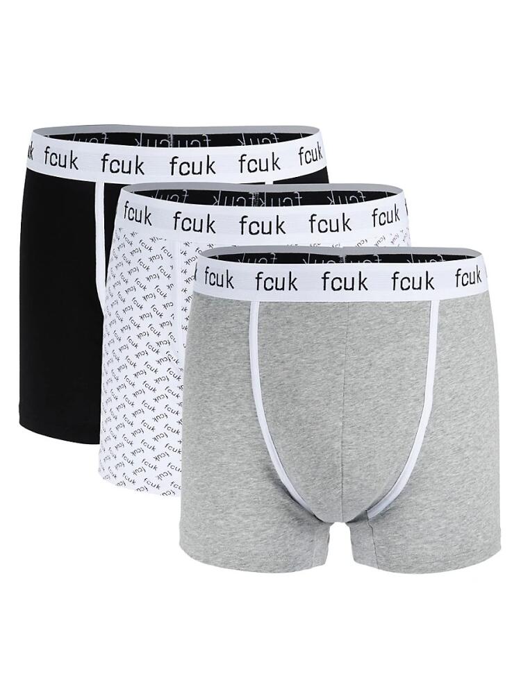 French Connection Men's 3-Pack Logo Boxer Briefs - Black White Cover