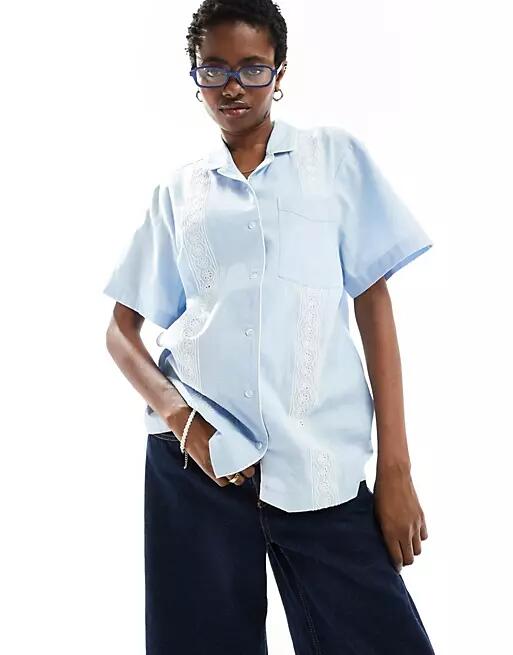 Reclaimed Vintage shirt with eyelet detail in blue Cover