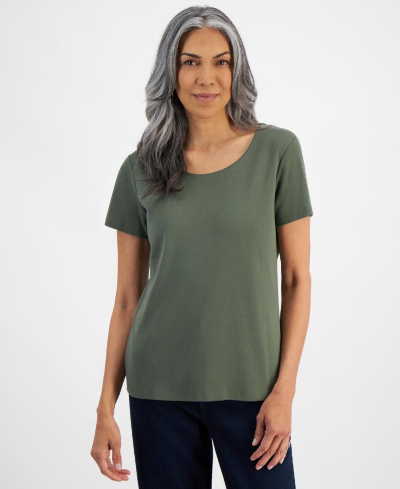 Style & Co Women's Cotton Short-Sleeve Scoop-Neck Top, Xs-4X, Created for Macy's - Oliva Cover