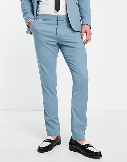 New Look skinny suit pants in turquoise-Blue Cover