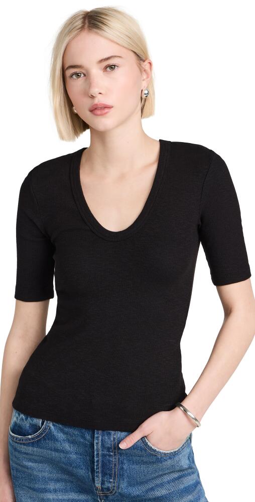 Enza Costa Textured Rib Half Sleeve Scoop Neck Tee Black Cover