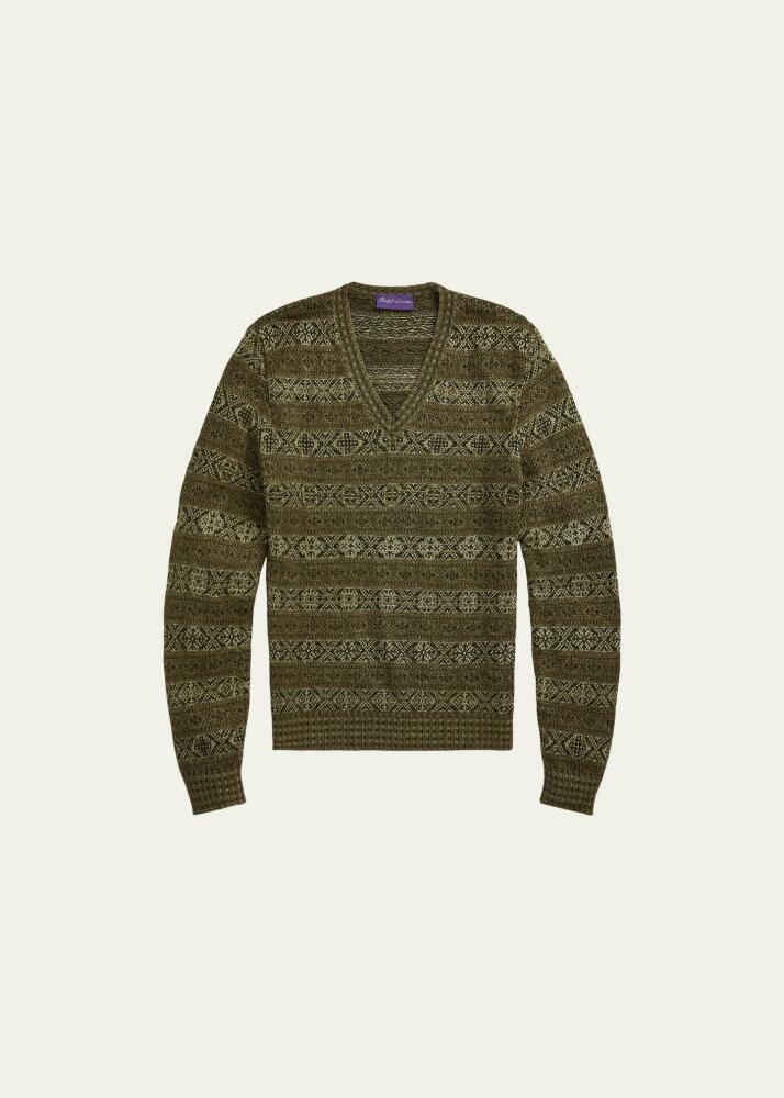 Ralph Lauren Purple Label Men's Linen Fairisle V-Neck Sweater Cover