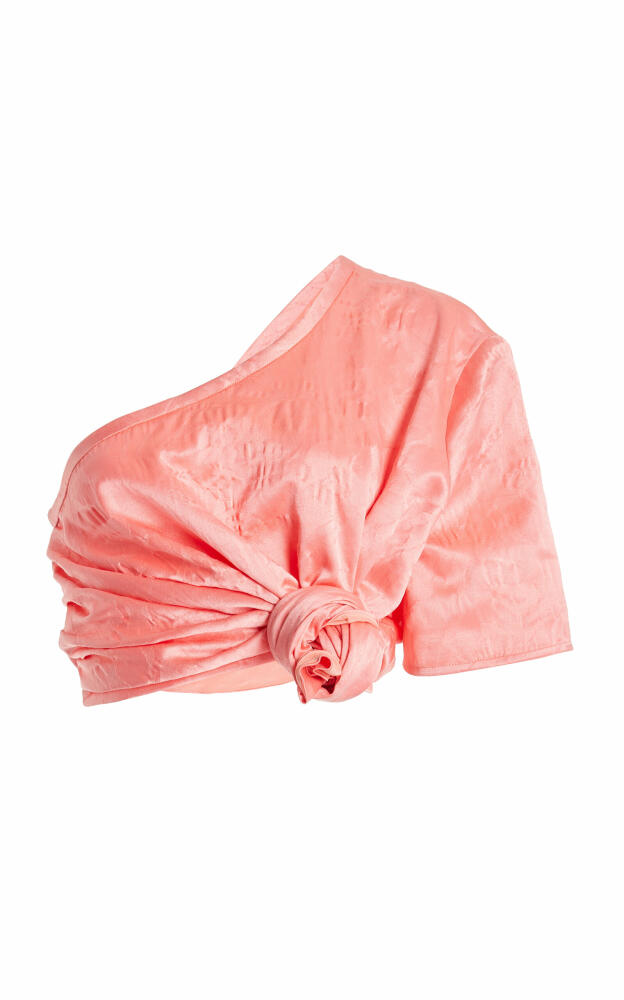 Rosie Assoulin - One Armed Bandit Gathered Asymmetric Satin Jacquard Top - Pink Cover