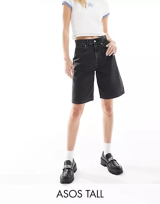 ASOS DESIGN Tall denim bermuda shorts in wash black Cover