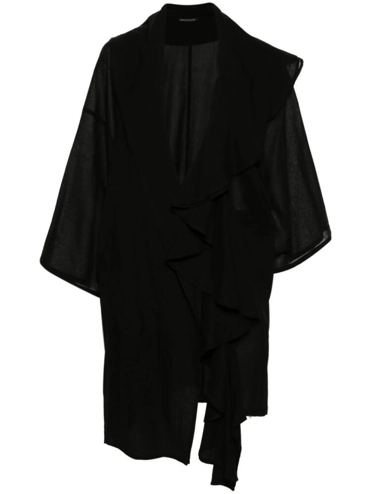 Yohji Yamamoto textured draped midi coat - Black Cover