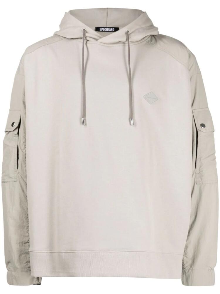 Spoonyard logo-appliqué panelled hoodie - Neutrals Cover