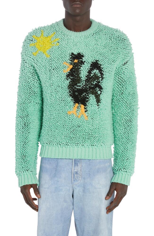 Bottega Veneta Rooster Jacquard Loopy Wool Crewneck Sweater in Siren Cover