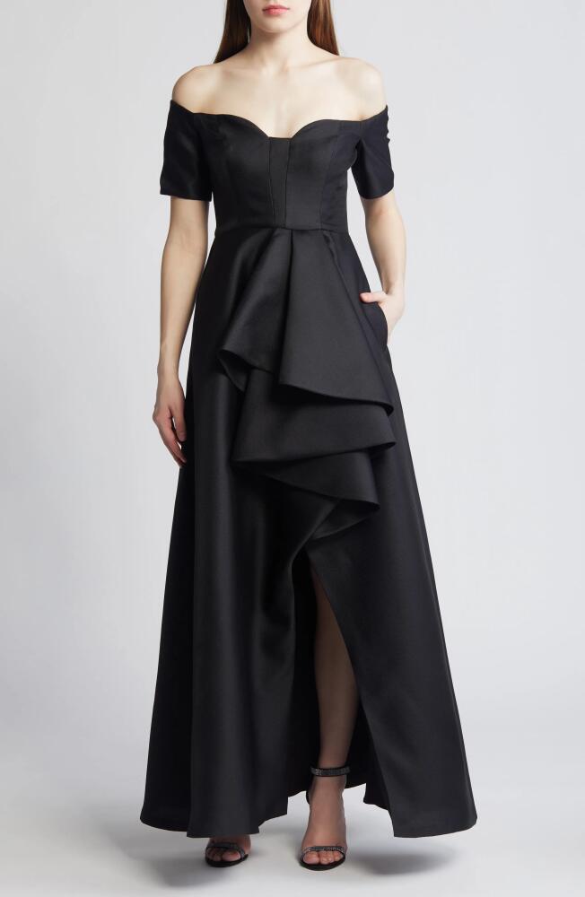 Black Halo Serafina Off the Shoulder High-Low Gown in Noir Passion Cover