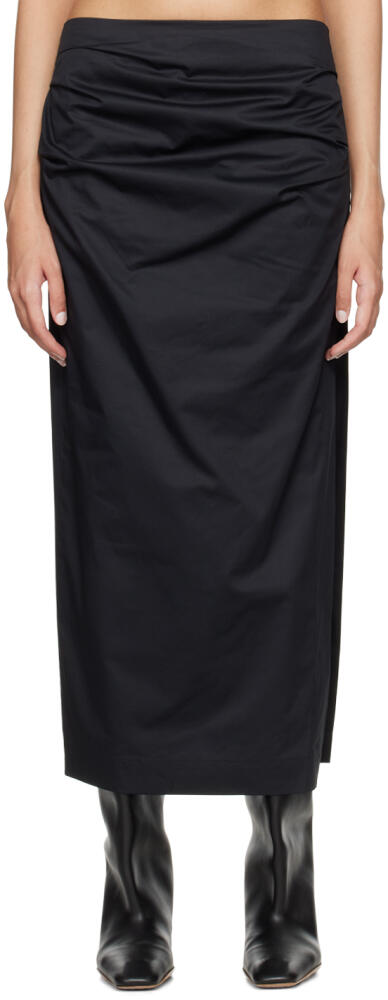 St. Agni Black Cotton Tuck Midi Skirt Cover