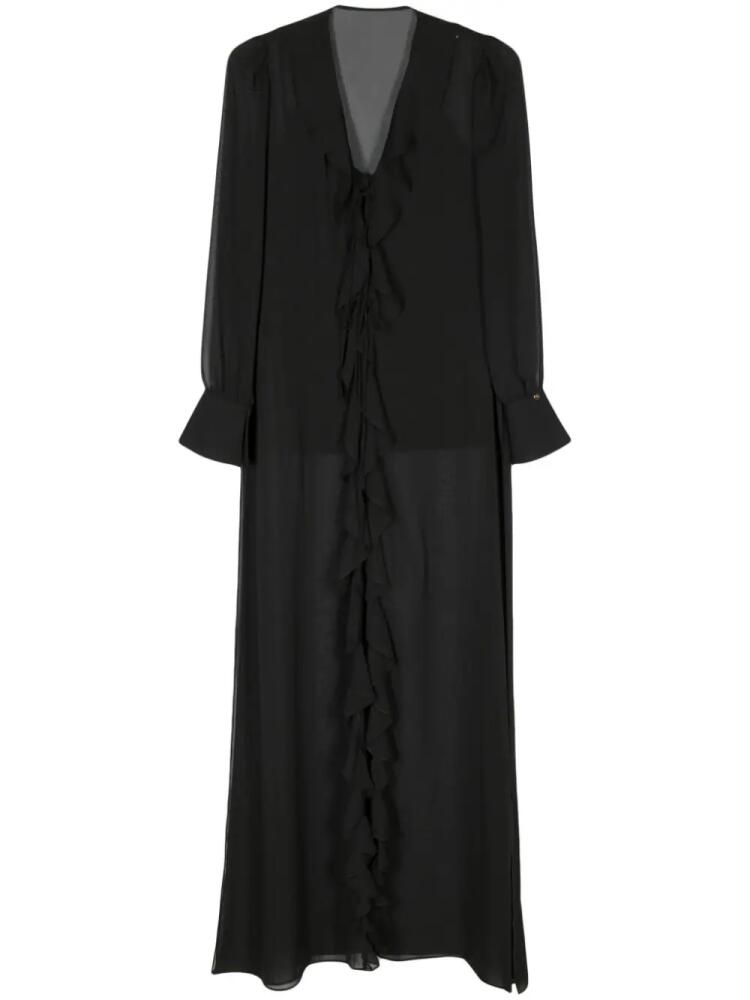 NISSA semi-sheer long-length blouse - Black Cover