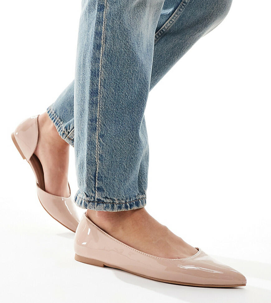 ASOS DESIGN Wide Fit Virtue d'orsay pointed ballet flats in beige patent-Neutral Cover