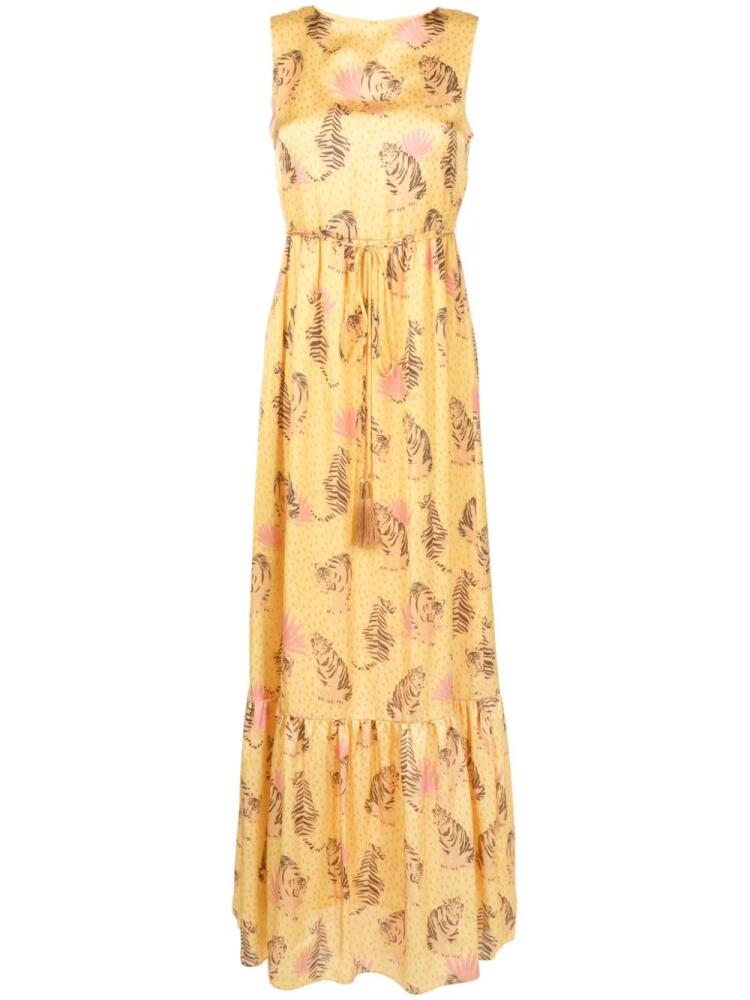 Lethicia Bronstein Amália tiger-print satin dress - Yellow Cover