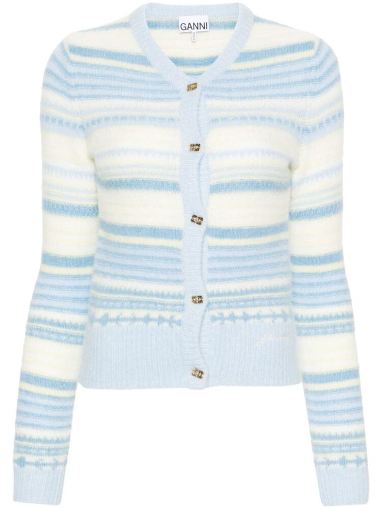 GANNI V-neck striped cardigan - Blue Cover