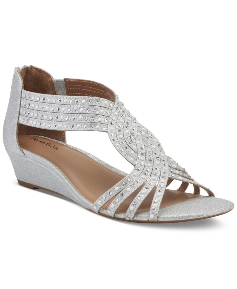 Style & Co Women's Ginifur Embellished Strappy Wedge Sandals, Created for Macy's - Silver Pearl Cover