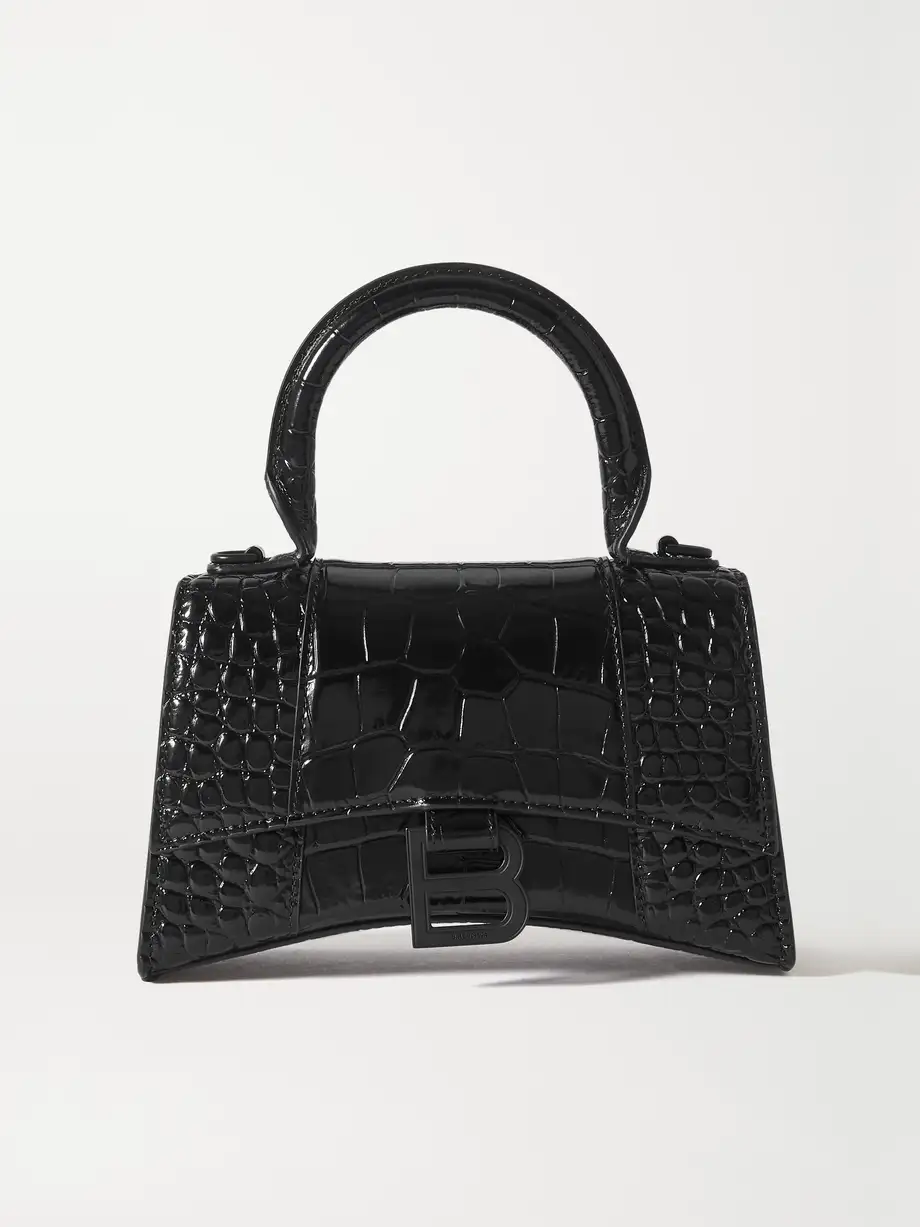 Balenciaga - Hourglass Xs Croc-effect Leather Tote - Black Cover