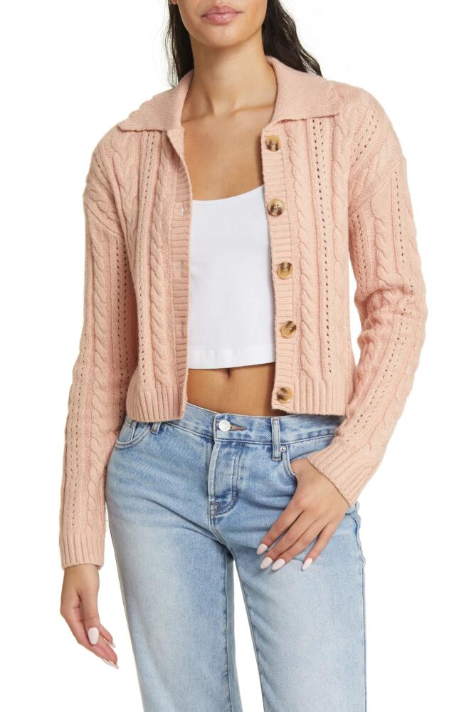 BP. Cable Polo Cardigan in Pink Rosecloud Cover