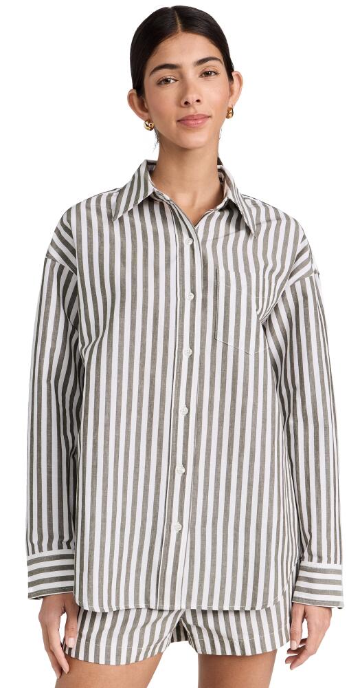 La Ligne Striped Oversized Button Down Shirt Dark Olive/White Cover