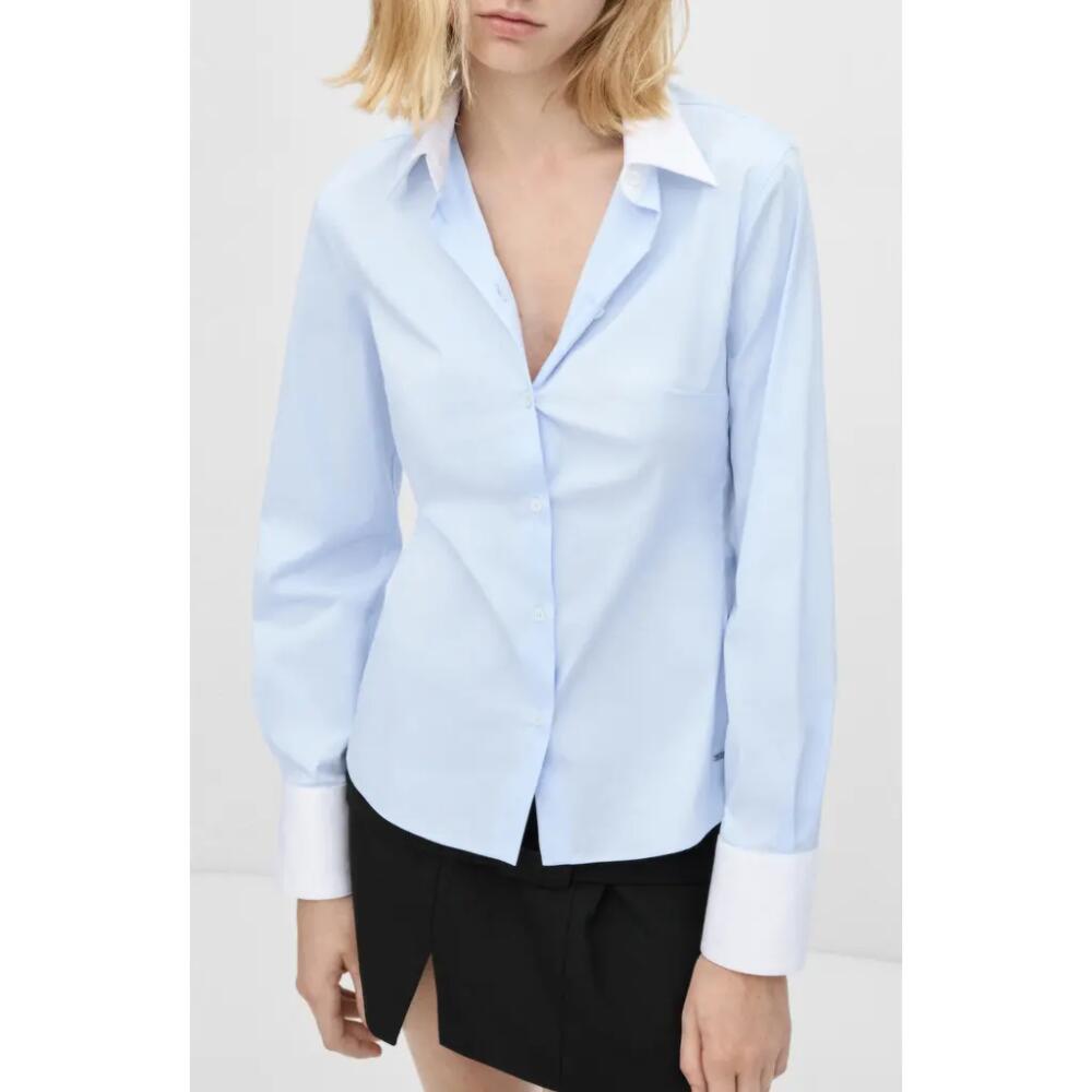 MANGO Contrast Trim Poplin Shirt in Sky Blue Cover