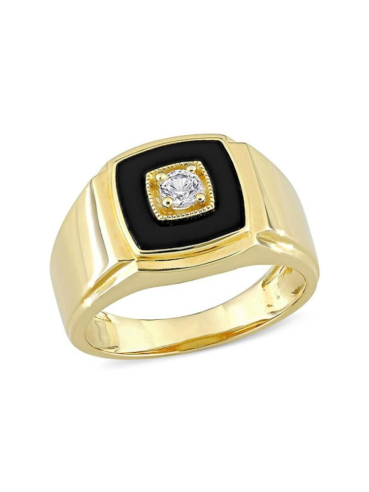 Sonatina Women's Goldtone Sterling Silver, Onyx & Created White Sapphire Signet Ring Cover