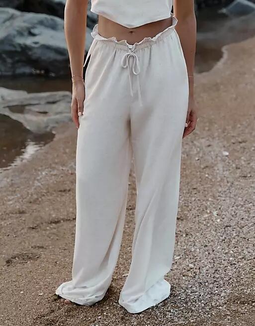 4th & Reckless x Loz Vassallo tulum linen mix beach pants in beige - part of a set-Neutral Cover