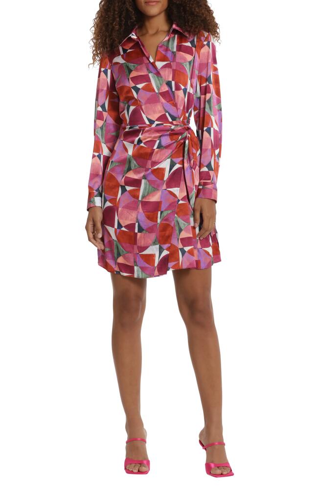 DONNA MORGAN FOR MAGGY Geo Print Long Sleeve Wrap Shirtdress in Sw/Raspbry Cover