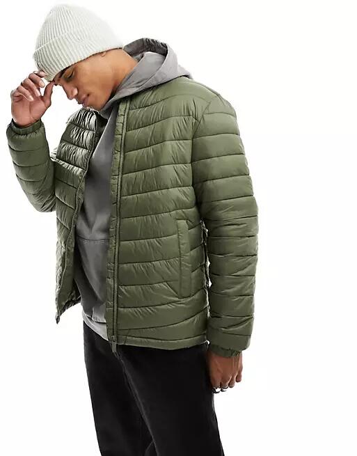 Selected Homme light padded jacket in khaki-Green Cover