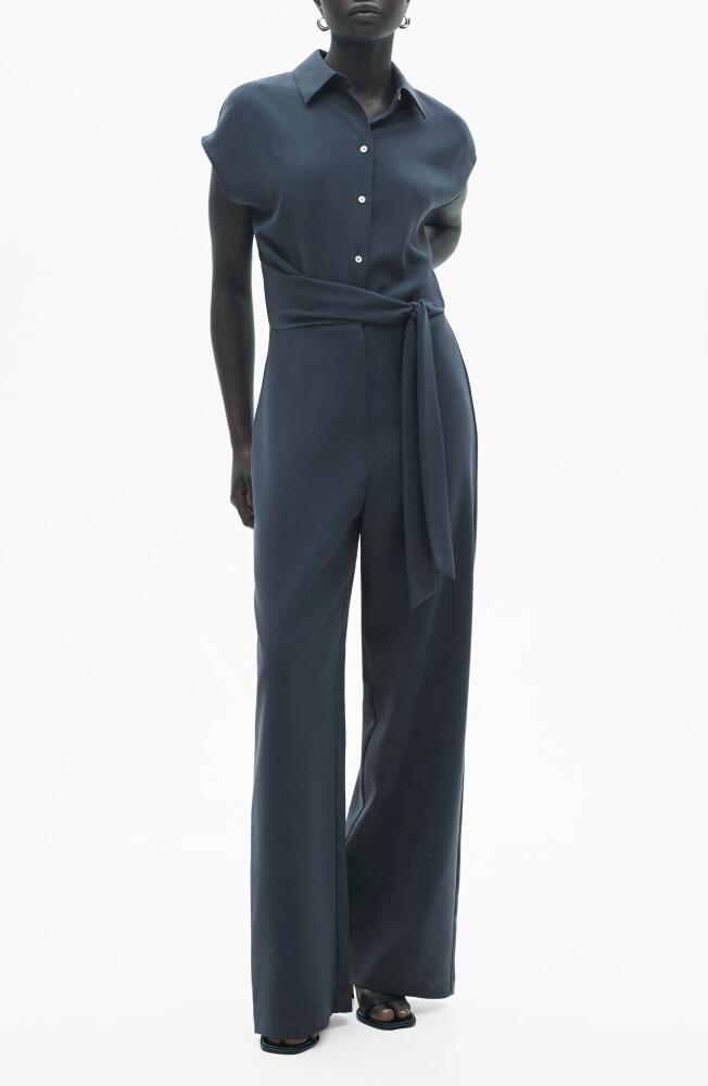 MANGO Tie Waist Jumpsuit in Indigo Blue Cover