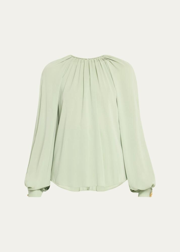 Oscar de la Renta Jewel-Neck Long-Sleeve Silk Georgette Blouse Cover