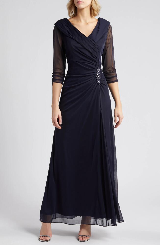 Alex Evenings Pleated Portrait Collar Chiffon Gown in Navy Cover