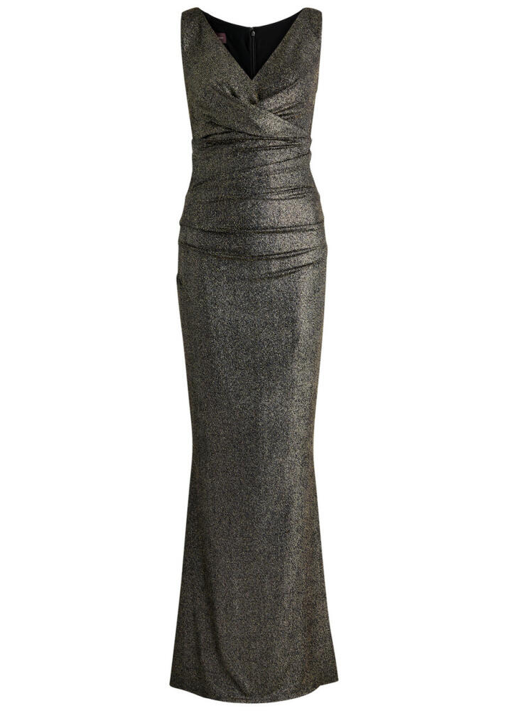 Talbot Runhof Ruched Metallic Fine-knit Gown - Gold Cover