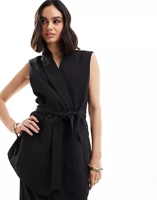 ASOS DESIGN sleeveless tie blazer in black Cover