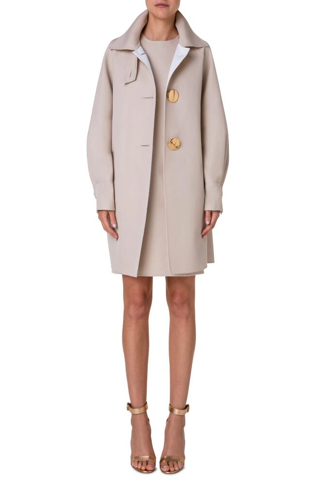 Akris Omega Lantern Sleeve Cotton & Silk Coat in Sand Cover