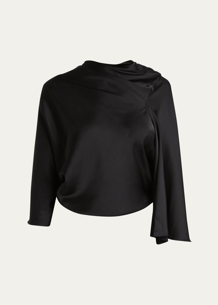 Rick Owens 3/4-Sleeve Cowl-Neck Satin Blouse Cover