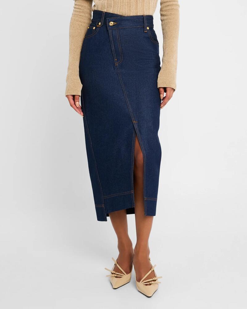 Jacquemus De-Nimes Crosswaist Midi Denim Skirt Cover