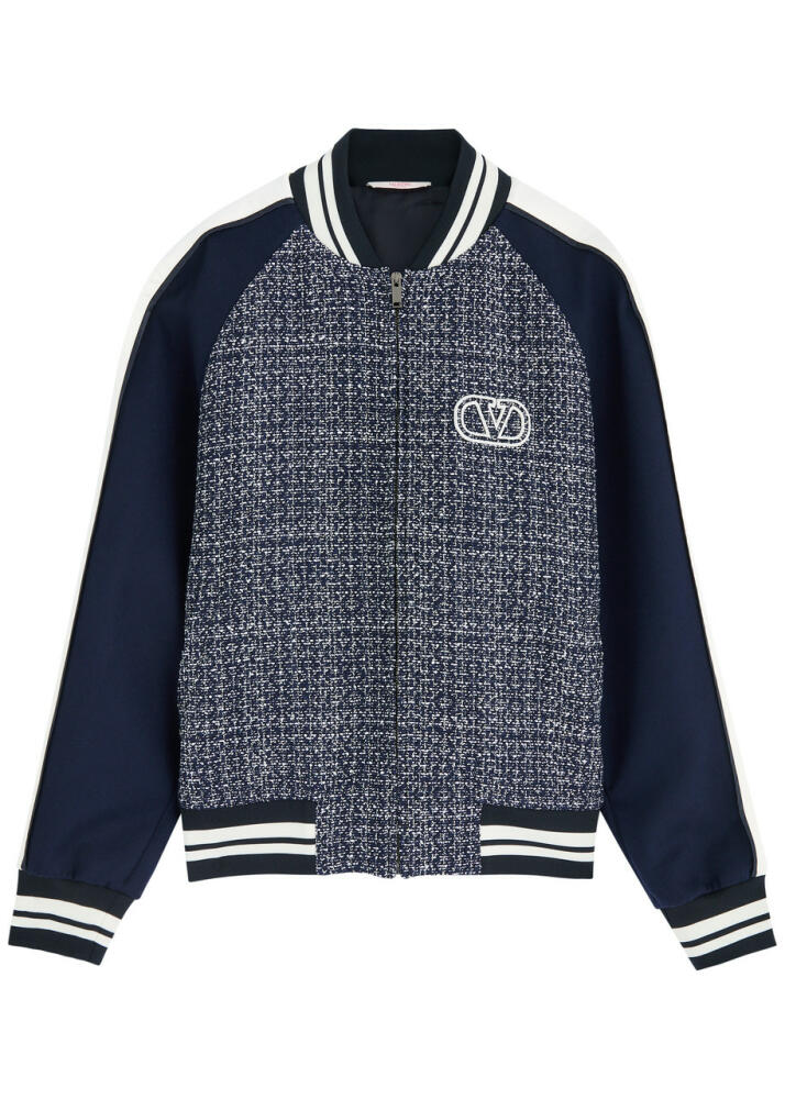 Valentino Panelled Tweed Bomber Jacket - Blue And White Cover