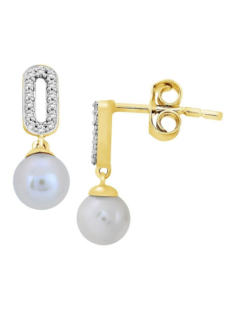 Verifine Women's Demi Fine Mae Goldplated Sterling Silver, 5MM Round Freshwater Pearl & Created Sapphire Drop Earrings Cover