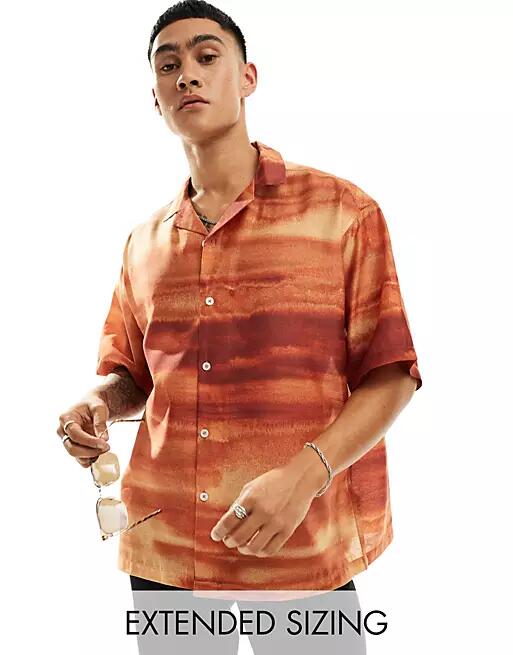 ASOS DESIGN oversized revere shirt in orange ombre print Cover