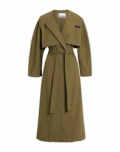 Ganni Woman Overcoat & Trench Coat Military green Organic cotton, Polyamide, Elastane Cover