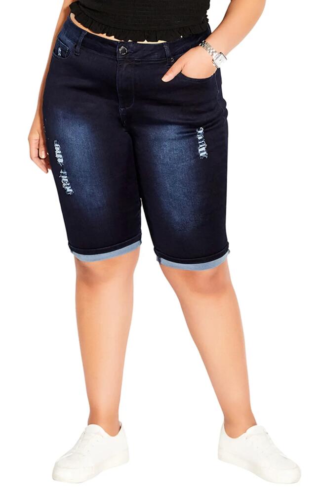 City Chic Turn Up Bermuda Shorts in Dark Denim Cover