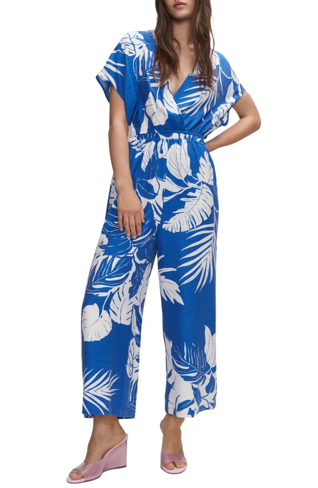 MANGO Tropical Palm Print Jumpsuit in Blue Cover