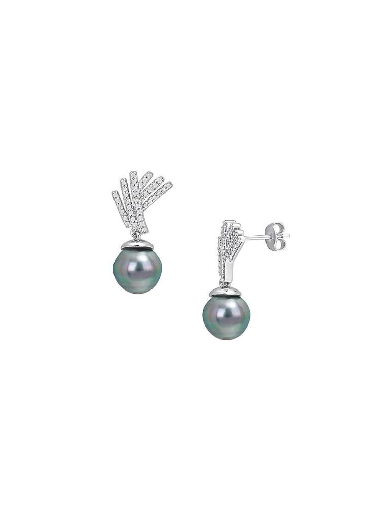 Sonatina Women's Sterling Silver, 9.5-10MM Tahitian Fresh Water Pearl & Diamond Drop Earrings Cover