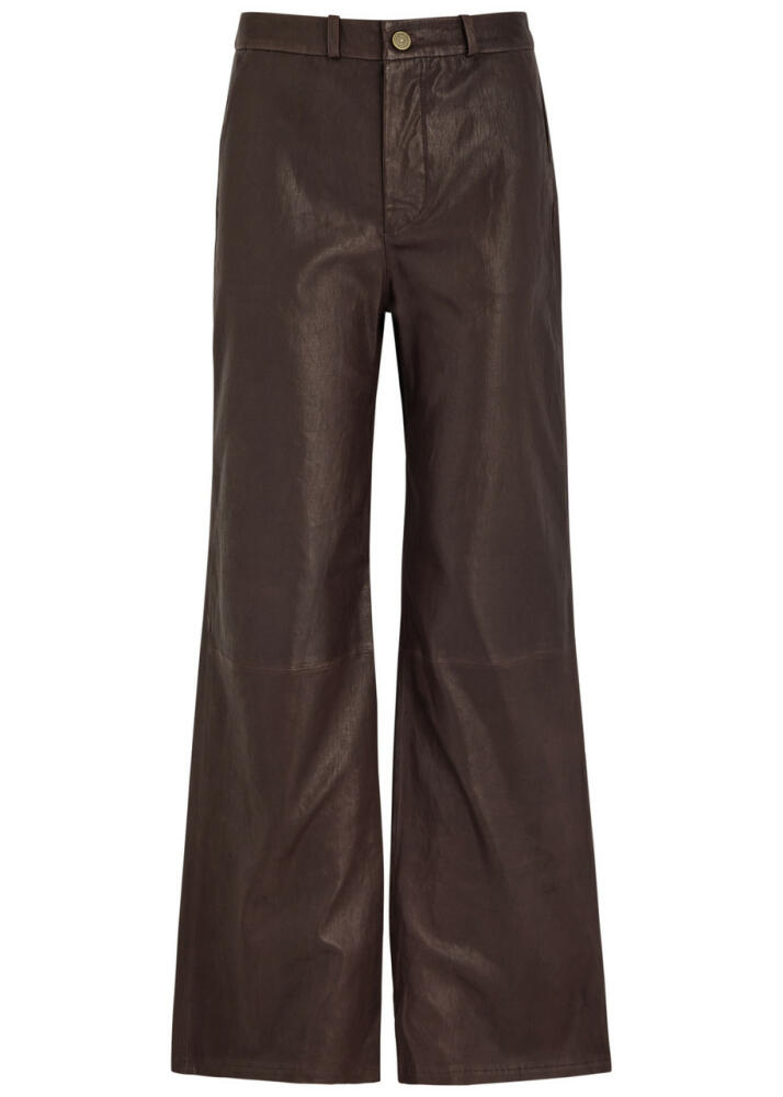 Frame Straight-leg Leather Trousers - Brown Cover