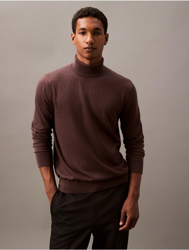 Calvin Klein Men's Extra Fine Merino Blend Turtleneck Sweater - Brown Cover