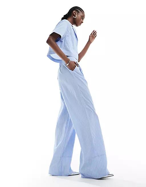 Extro & Vert wide leg pants in blue stripe - part of a set Cover