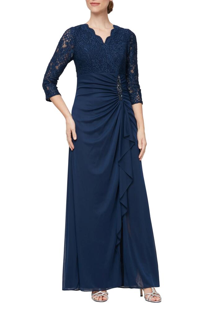 Alex Evenings Sequin Embroidery Empire Waist Gown in Navy Cover