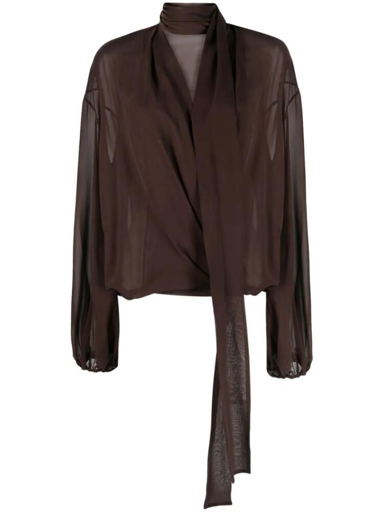 Blumarine draped semi-sheer silk blouse - Brown Cover