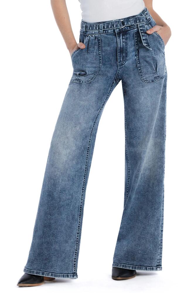 HINT OF BLU Mighty Belted High Waist Wide Leg Jeans in Blue Stream Cover