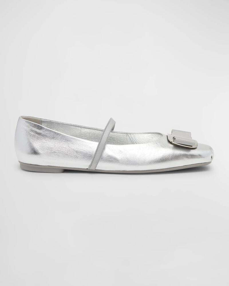 Ferragamo Zina Metallic Bow Mary Jane Ballerina Flats Cover