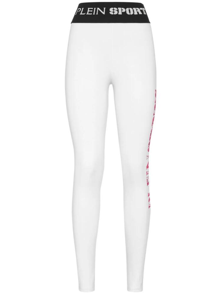 Plein Sport logo-print performance leggings - White Cover